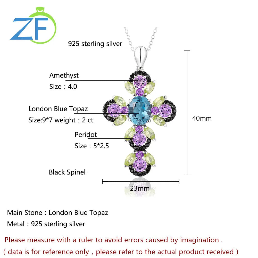 Topaz Amethyst Cross Pendant Necklaces