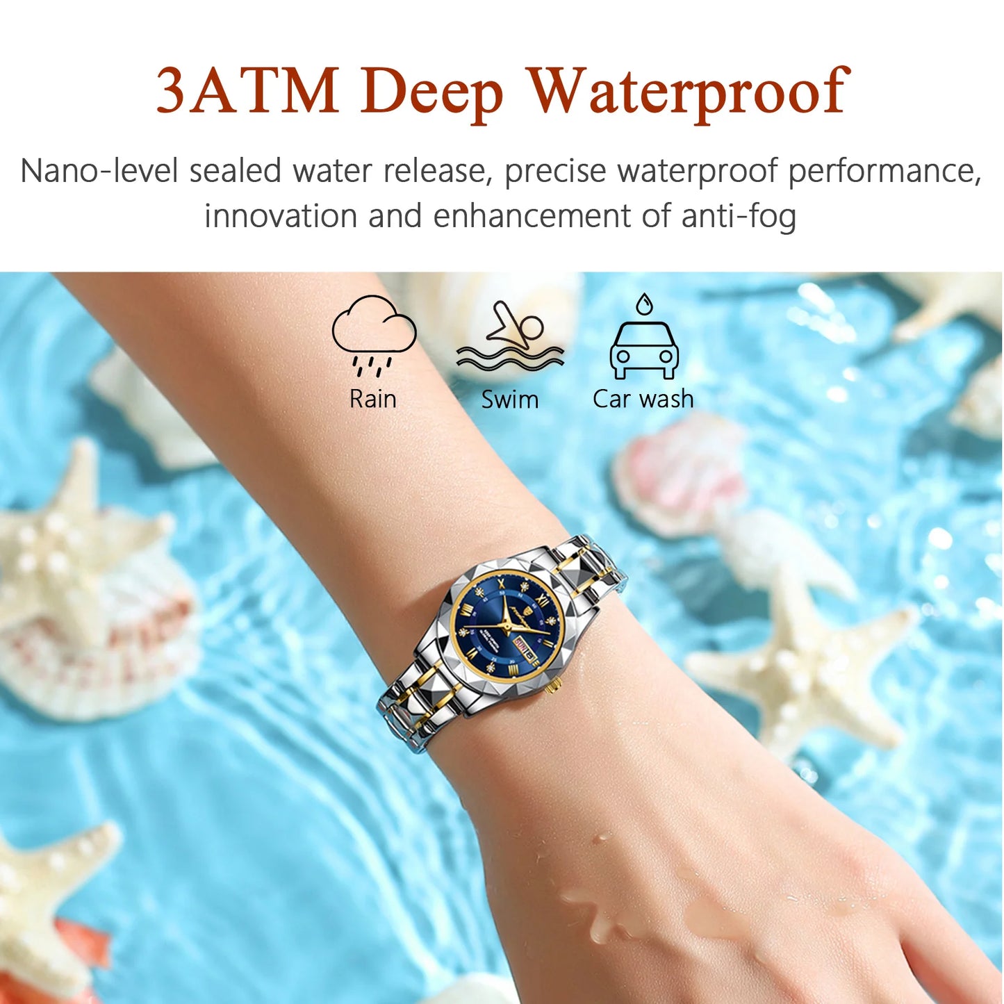Luxury Watch Luminous Waterproof Stainless Steel Quartz