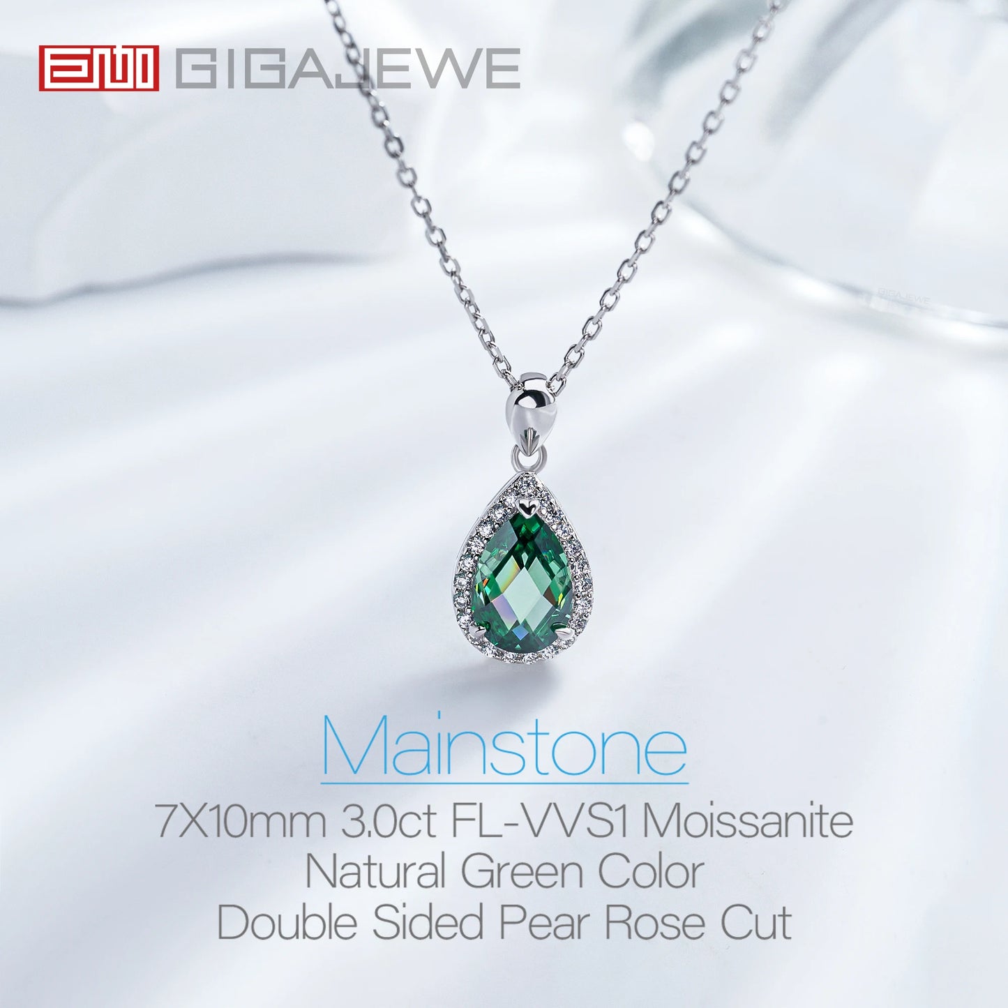 Moissanite Natural Green 18K White Gold Plated Silver